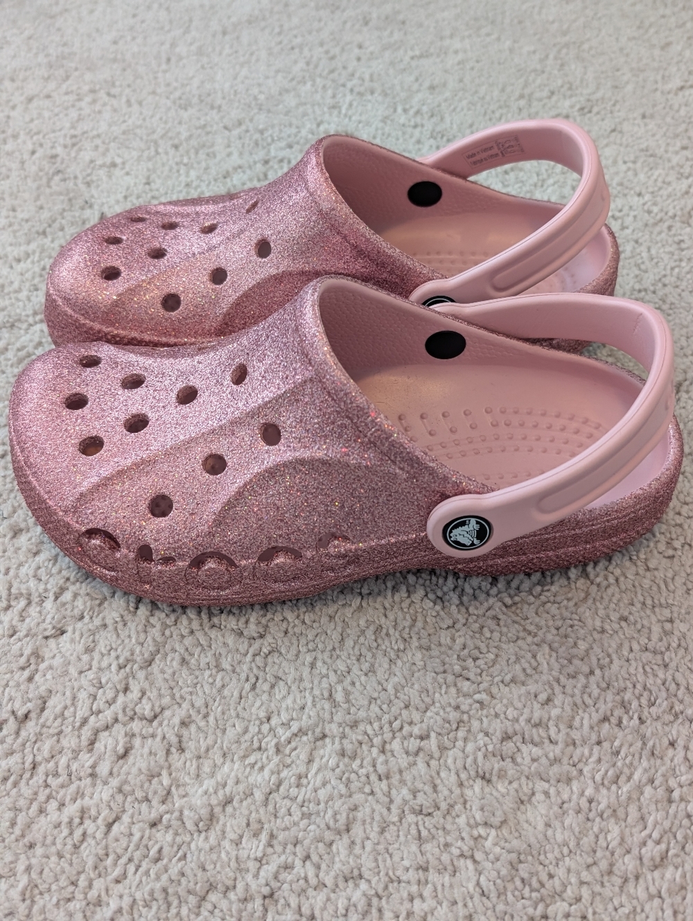 Crocs Baya Pink Glitter Clogs US Women's 7 or Men's 5 Sparkle Barbie Classic - Picture 2 of 13